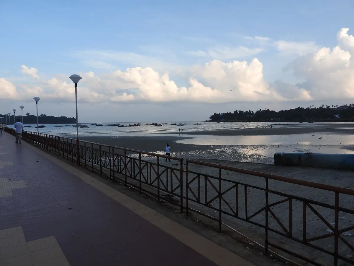 Waterfront promenade with railing at Marina Park in Port Blair