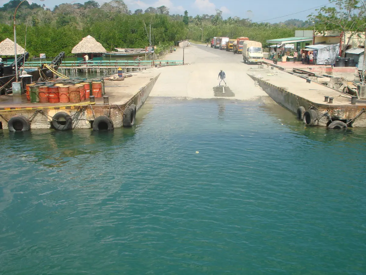 Concrete landing ramp and ferry crossing at the Middle Strait